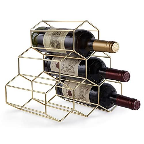 FOMANSH Countertop Wine Rack - 6 Bottle Holder for Wine Storage, Freestanding Wine Rack for Wine Cellar Bar Cabinet, Metal Tabletop Wine Holder with Modern Design,Stand Wine Rack for Kitchen