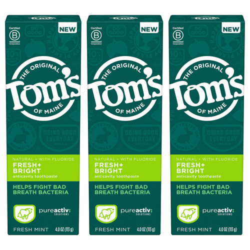 Tom's of Maine PureActiv Fresh + Bright Anticavity Toothpaste 4.0 Oz, 3-Pack