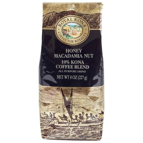 Royal Kona 10% Kona Coffee Blend, Honey Macadamia Nut Flavor - Ground, 8 Ounce Bag