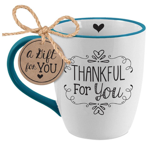 Lighthouse Christian Products Thankful For You Teal Trim 20 ounce Ceramic Coffee Mug