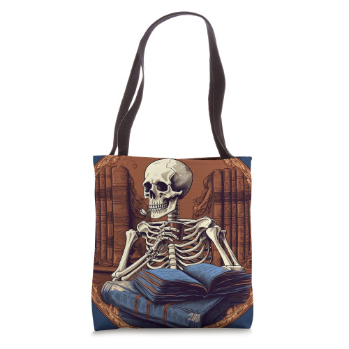 Coffee Lover Library Skeleton Book Reader Tote Bag