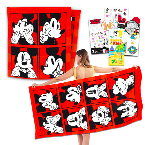 Classic Disney Mickey Mouse Beach Towel Bundle ~ Microfiber Mickey Beach Towel 27 x 54 Inches | Mickey Mouse Pool Towel with Mickey Tattoos and Stickers (Mickey Mouse Beach Accessories) Classic Disney Mickey Mouse Beach Towel Bundle ~ Microfiber Mickey Beach Towel 27 x 54 Inches | Mickey Mouse Pool Towel with Mickey Tattoos and Stickers (Mickey Mouse Beach Accessories)