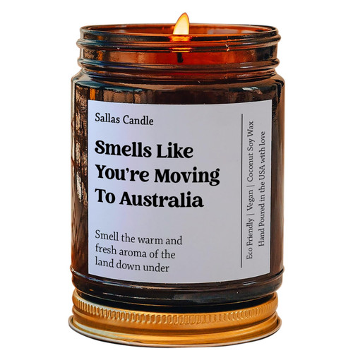 Smells Like You're Moving to Australia Soy Wax Candle, Australia Moving Gift, Australia Candle Decoration, Eco Friendly 4Oz 9Oz Amber Candle 9 Scent Options Gift