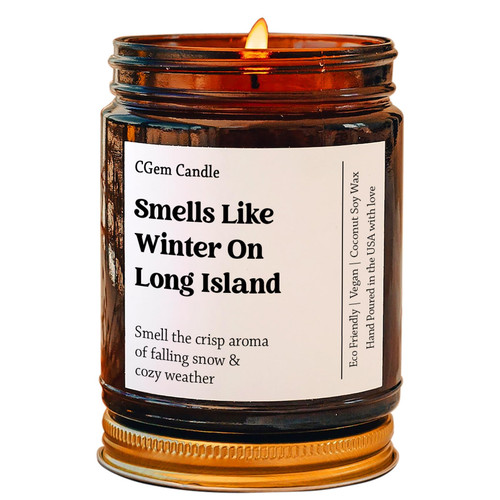 Smells Like Winter On Long Island New York Coconut Soy Wax Candle, Long Island Decoration, Long Island Gift, Winter Candle, 4Oz 9Oz Amber Candle 9 Scents Options