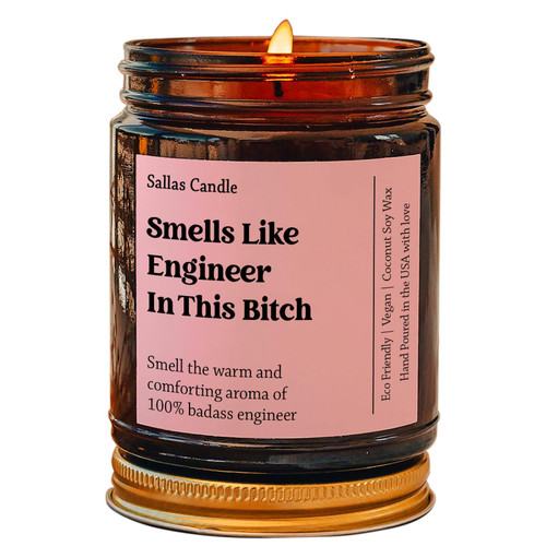 Smells Like Engineer in This Bitch Soy Wax Candle, Funny Gift for Engineer, Gift for Engineer Boyfriend/Girlfriend, Eco Friendly 4Oz 9Oz Amber Candle 9 Scent Options