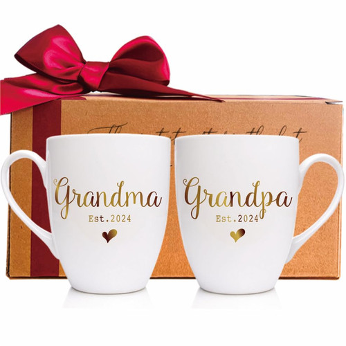 MNEDLAD Est 2024 Grandparents Coffee Mugs Set, Gold Foil Design Pregnancy Reveal Announcement New Grandparents Mug, Baby Shower Gifts for New Grandparents, Baby Reveal Surprise Publicity Mug Gifts MNEDLAD Est 2024 Grandparents Coffee Mugs Set, Gold Foil Design Pregnancy Reveal Announcement New Grandparents Mug, Baby Shower Gifts for New Grandparents, Baby Reveal Surprise Publicity Mug Gifts