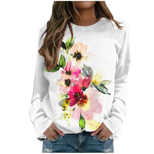 JDHUFEI Long Sleeve Shirts For Women Casual Crewneck Sweatshirts Loose Long Sleeve Pullover Tops Boho Print Fall Hoodies