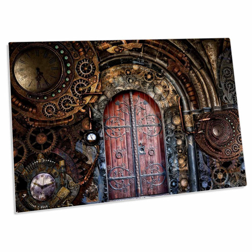 3dRose Image of Gothic Doorway with Large Steampunk Clocks - Desk Pad Place Mats (dpd-322185-1)