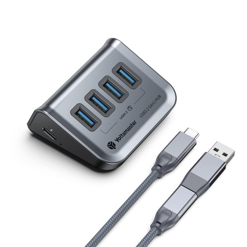 Yottamaster USB 3.0 Hub 4 Ports, Powered USB Hub 5V/2A, Type C to USB 3.2 Gen1 Data Hub with USBC to USBA Adapter for Laptop, Surface Pro, USB Flash Drives, Mobile HDD, and More(1.6ft)