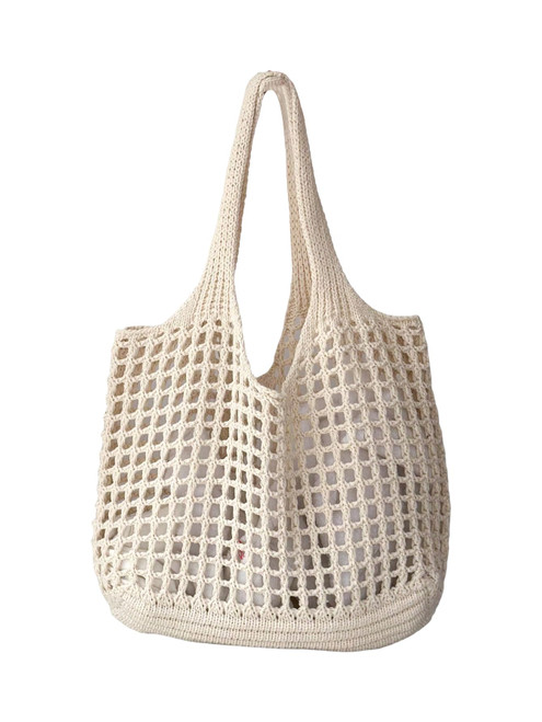 Verdusa Women's Crochet Tote Handbags Knitwear Shoulder Bag Shopping Bags Beige One-Size