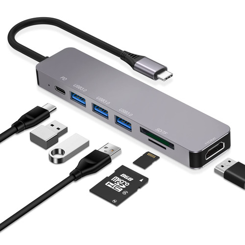USB C Hub, USB C to USB Adapter, 7 in 1 USB Hub to HDMI Multiport USB C Dongle Adapter with 4K HDMI, 100W PD, SD/TF Card Reader, 3 USB 3.0 Ports Docking Station for MacBook, iPad Pro, USB C Laptops USB C Hub, USB C to USB Adapter, 7 in 1 USB Hub to HDMI Multiport USB C Dongle Adapter with 4K HDMI, 100W PD, SD/TF Card Reader, 3 USB 3.0 Ports Docking Station for MacBook, iPad Pro, USB C Laptops