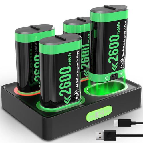 Rechargeable Battery Pack Charger Station for Xbox Controller, 4 x 2600 Rechargeable Batteries for Xbox Controller Battery Pack for Xbox One/Xbox Series X|S/Xbox One S|X/Xbox One Elite Controllers Rechargeable Battery Pack Charger Station for Xbox Controller, 4 x 2600 Rechargeable Batteries for Xbox Controller Battery Pack for Xbox One/Xbox Series X|S/Xbox One S|X/Xbox One Elite Controllers