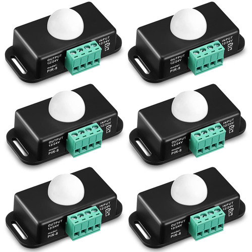 Macarrie 6 Pack 12V 24V PIR Sensor LED Motion Sensor Motion Detector Light Switch Body Infrared Sensing Motion Timer Function Sign Control PIR Controller for Flexible LED Strip Lights