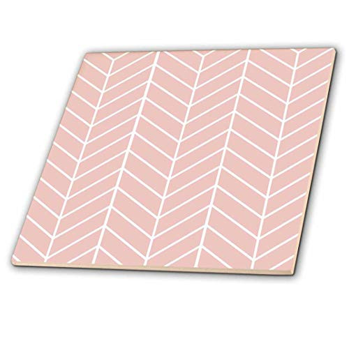 3dRose ct_179816_1 Coral Pink Herringbone Pattern Modern Arrow Feather Inspired Design Ceramic Tile, 4"