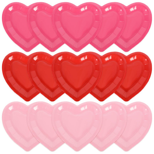JarThenaAMCS 60Pcs Valentine's Day Paper Plates Heart Shaped Disposable Plates Red Pink Decorative Tableware for Holiday Anniversary Birthday Wedding Party Supplies