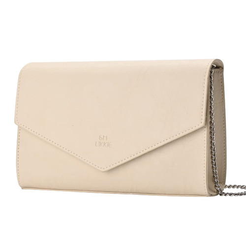 GM LIKKIE Clutch Purse for Women, Evening Envelope Clutch Bag, Crossbody Foldover PU Leather Shoulder Handbag (Beige)