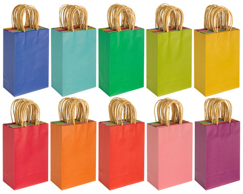 GITMIWS 100 Pack Small Party Paper Gift Bags, 5.25x3.25x8.25Inch Rainbow Kraft Paper Goodie Bags with Handles, 10 Colors Paper Bags for Kids Crafts Baby Shower