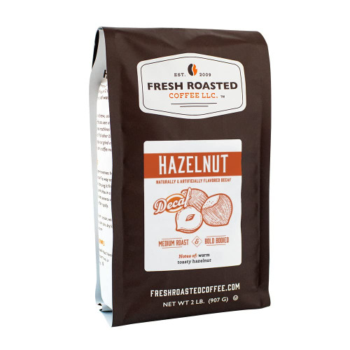 Fresh Roasted Coffee, Decaf Hazelnut Flavored Coffee, 2 lb (32 oz), Medium Roast, Kosher, Whole Bean Fresh Roasted Coffee, Decaf Hazelnut Flavored Coffee, 2 lb (32 oz), Medium Roast, Kosher, Whole Bean