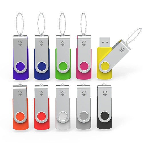 Flash Drive 4GB 10 Pack USB 2.0 Thumb Drive Jump Drive Pen Drive Bulk Memory Sticks Zip Drives Swivel with Led Light Keychain Design