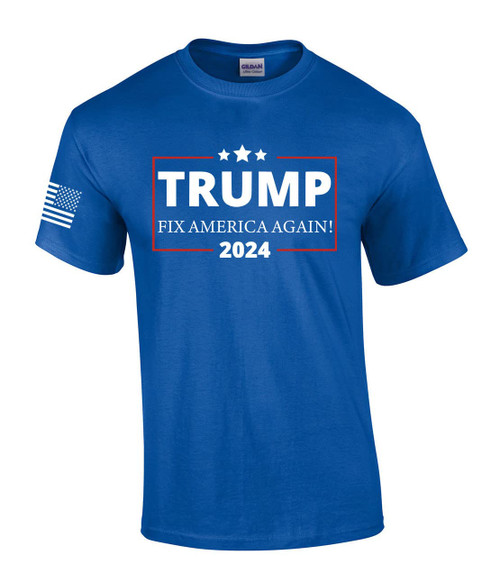Fix America Again Trump 2024 American Flag Sleeve Patriotic Mens T-Shirt Short Sleeve Political Graphic Tee-Royal-XL