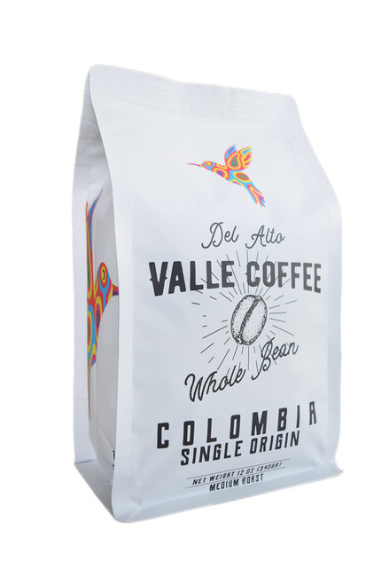 Del Alto Valle Coffee, Colombia Single Origin, Whole Bean, Medium Roast, 12 oz, Honey Processed