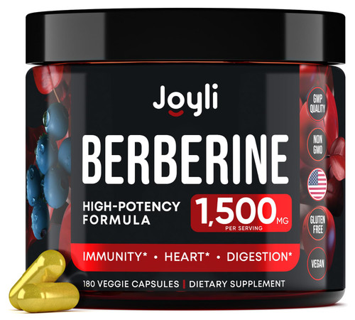 Berberine Supplement - Berberine 1500MG for Diet, GI Health & Water Loss - Pure Berberine HCL with Citrus Bergamot, Colloidal Gold - 3X The Potency of Berberine 500mg - 180 Vegan Berberine Capsules