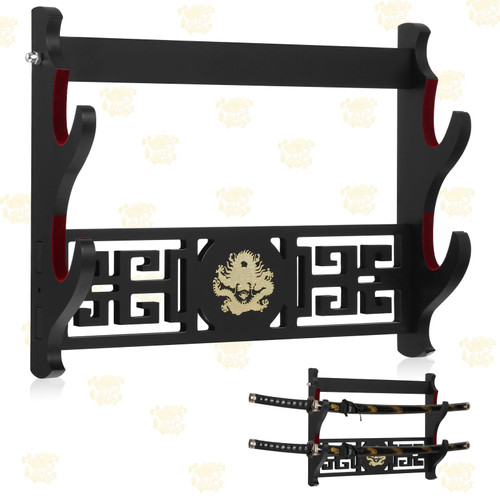 Barydat Padded Katana Mount Sword Holder Stand Wall Mount 1/2/3/4 Tier Katana Samurai Sword Display Rack Hanger for Japanese Wakizashi Katana Samurai Sword (2 Tier Style)