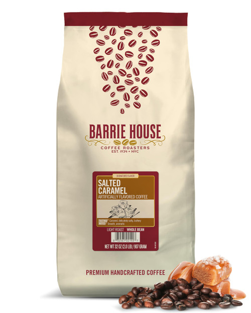 Barrie House Salted Caramel Flavored Whole Bean Coffee | Luscious and Buttery | Fair Trade Certified | 2 lb Bag | 100% Arabica Coffee Beans