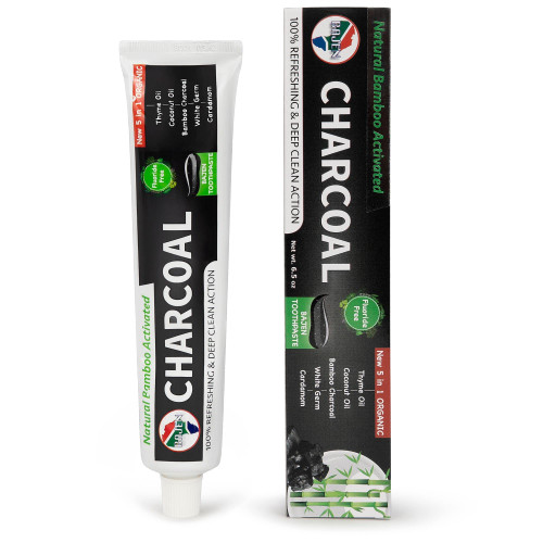 Ahuike Charcoal Toothpaste Natural Bamboo Activated Charcoal Fluoride Free Organic Deep Cleaning Vegetable Base Toothpaste, 6.5 Ounce (Pack of 6)
