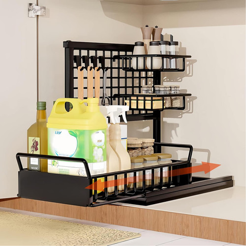 AFRAND under Sink Organizer, Pull out Cabinet Organizer 3 Tier Slide out Sink Shelf Cabinet Storage Shelves, Under Sink Storages and organization for Kitchen Bathroom Cabinet