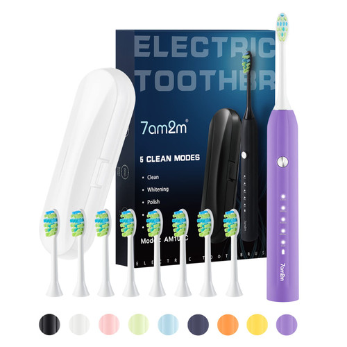 7AM2M Electric Toothbrush for Adults, Sonic Toothbrush with 8 DuPont Brush Heads, Travel Case, Rechargeable, 2-Minute Timer, Purple 7AM2M Electric Toothbrush for Adults, Sonic Toothbrush with 8 DuPont Brush Heads, Travel Case, Rechargeable, 2-Minute Timer, Purple
