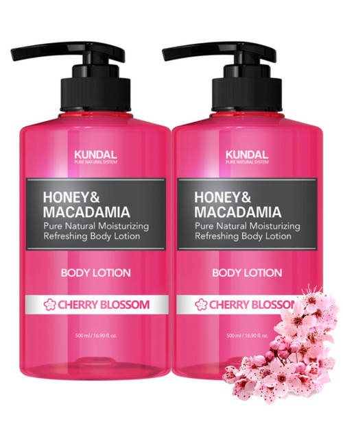Kundal Nature Body Lotion [Cherry Blossom Scent] Deep Moisturizer with 82% Aloe Vera & Honey for Deep Hydration for Dry Skin/Organic Formular Sensitive Skin Friendly 1,000ml (16.9Fl oz x 2ea)