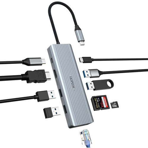 HOPDAY USB C Docking Station, 10 in 1 Triple Display USB C Hub with USB 3.0, Dual 4K HDMI, Gigabit Ethernet 100W PD, SD/TF Card Reader for Type C Devices HOPDAY USB C Docking Station, 10 in 1 Triple Display USB C Hub with USB 3.0, Dual 4K HDMI, Gigabit Ethernet 100W PD, SD/TF Card Reader for Type C Devices