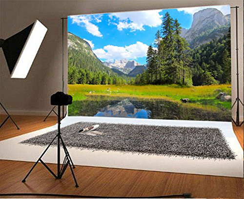 Mountains and Trees Water Scene Natural Scenery Backdrop 7X5FT Laeacco Vinyl Thin Photography Background Portraits Backdrop for Photo Studio Props