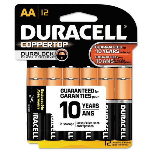 Duracell MN15RT12Z CopperTop Alkaline Batteries, AA, 12/PK