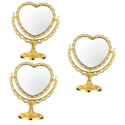 balacoo 3pcs Double Side Mirror Vanity Mirror Retro Mirror rotatable Cosmetic Mirror Dresser Mirror Heart Makeup Vanity Table Cosmetics Mirror Dining Table to Rotate European Style Plastic