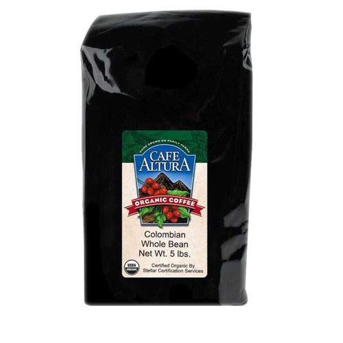 Cafe Altura Organic Whole Bean Coffee, Colombian, Bulk, 5 Count