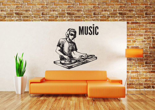Vinyl Sticker DJ Logo Sign Playing Music Sign Headsets Headphones Speakers Musical Techno House Mural Decal Wall Art Decor SA3097