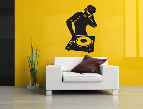 Vinyl Sticker DJ Logo Sign Playing Music Headsets Headphones Speakers Musical Techno House Mural Decal Wall Art Decor SA2734