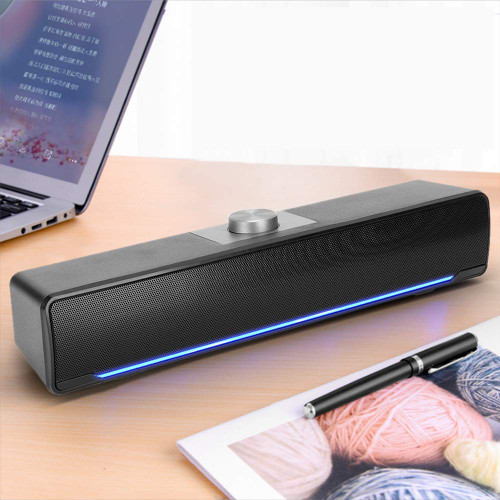 Heayzoki Soundbar, Computer Speakers, Speaker Desktop Notebook Multimedia Mini Speaker 3W 2.0 Channel Computer Accessory Suitable for Tablets, Cell Phone, Laptop (Black)