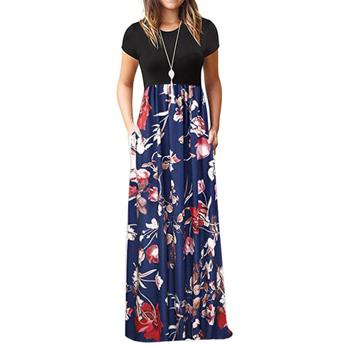 Dress for Women Short Sleeve Dress Floral Printed Maxi Dresses Loose Casual Long Dresses Summer Dress