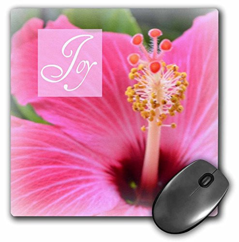 3dRose LLC 8 x 8 x 0.25 Inches Mouse Pad, Joy Pink Hibiscus Flower Inspirational Quotes Spirituality (mp_31462_1)