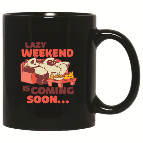 Gift for Animal Lovers Lazy Weekend Panda Sloth Sloth and Panda Sitting on Couch Eating Food 11oz 15oz Black Coffee Mug