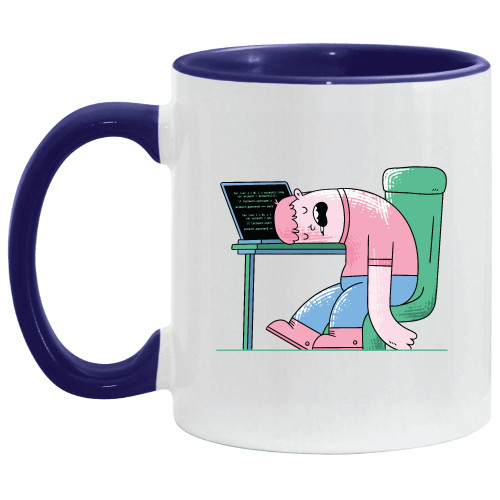 Cartoon Man Sleeping Desk Gift for Office Workers and Students 11oz 15oz Inner Color Accent Mug