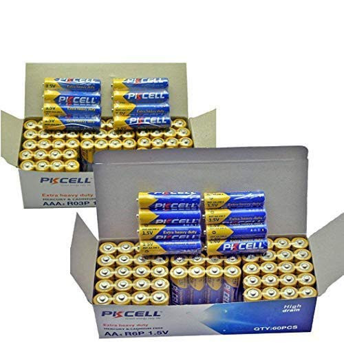 PKCELL Combo AA/AAA Heavy Duty Battery 60 AAA R03P+40 AA R6P 1.5v Carbon Zinc Battery