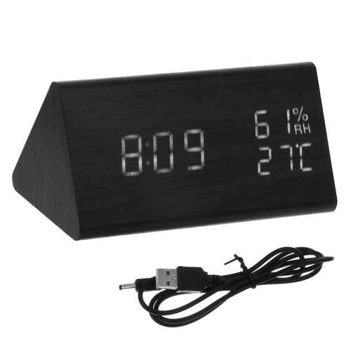 Holibanna Voice Control Wooden Clock Wooden Alarm Clock Sound Control Clocks Wood Electric Clock Tabletop Clock Humidity Temperature Alarm Clock Sound Control Alarm Clock Office Digital Gift