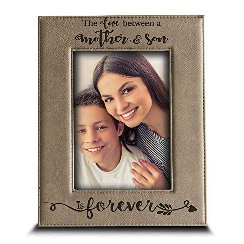 BELLA BUSTA- The Love Between a Mother and Son is Forever from Son- Mom Gifts Engraved Leather Picture Frame (4" x 6" Vertical(Mother & Son))