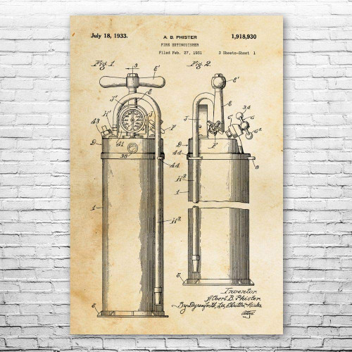 Fire Extinguisher 1933 Poster Print, First Responder, Volunteer Fireman, Firefighter Gift, Firehouse Decor, Fireman Gift Vintage Paper (12 inch x 16 inch)