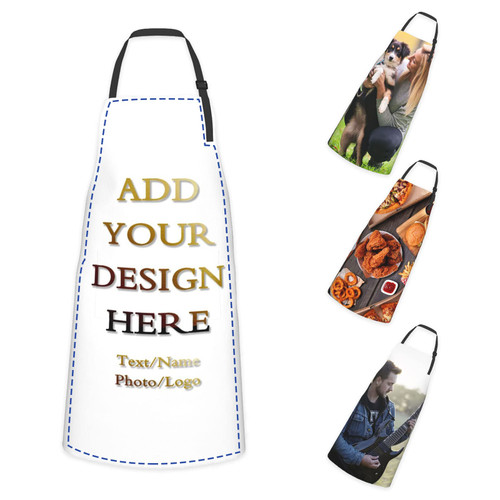 WorldGES Personalized Apron Custom Add Your Photo Text Logo Adjustable Waterproof Apron Kitchen Cooking Apron With 2 Pockets