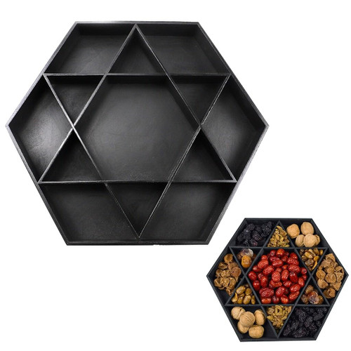 Wooden Serving Tray Vegetable Fruit Candy Platter Decor Wood Trays Dessert Plates Food Dish Cakes Tray Display Serving Platters Cheese Board Party Trays Platters Organizer (Black)